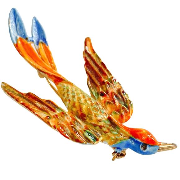 VTG Signed ART Mid Century Enamel Bird of Paradise Brooch Figural Colorful 1950s - Picture 1 of 10